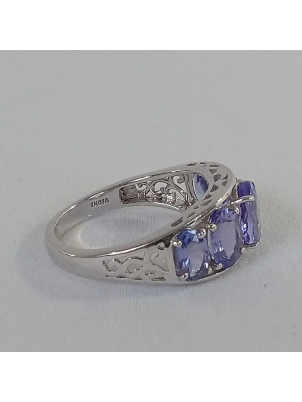 Lavendar Purple Faceted Oval Cut Stones Glass GIE 925 Sterling Silver Ring  SZ 8